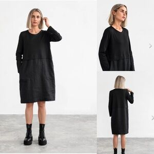 NWT‎ Magic Linen -black Long Sleeve boxy sized  Dress